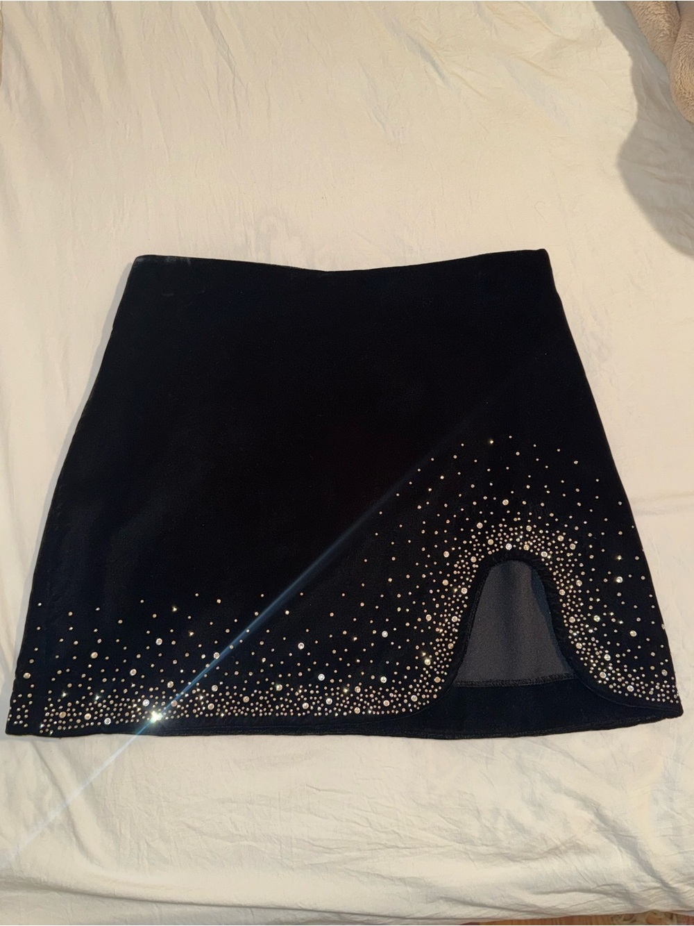 Zara Black Velvet Skirt with Silver Rhinestone Detailing